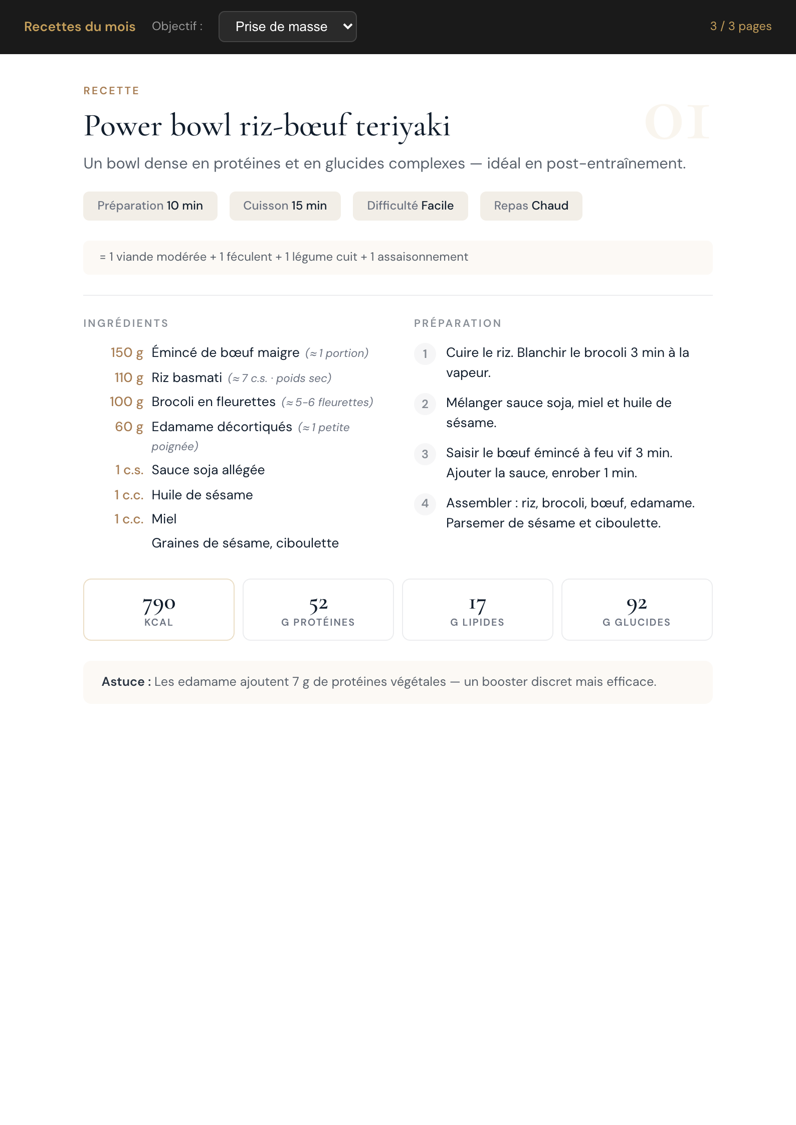 Recette Prise de masse — Power bowl riz-bœuf